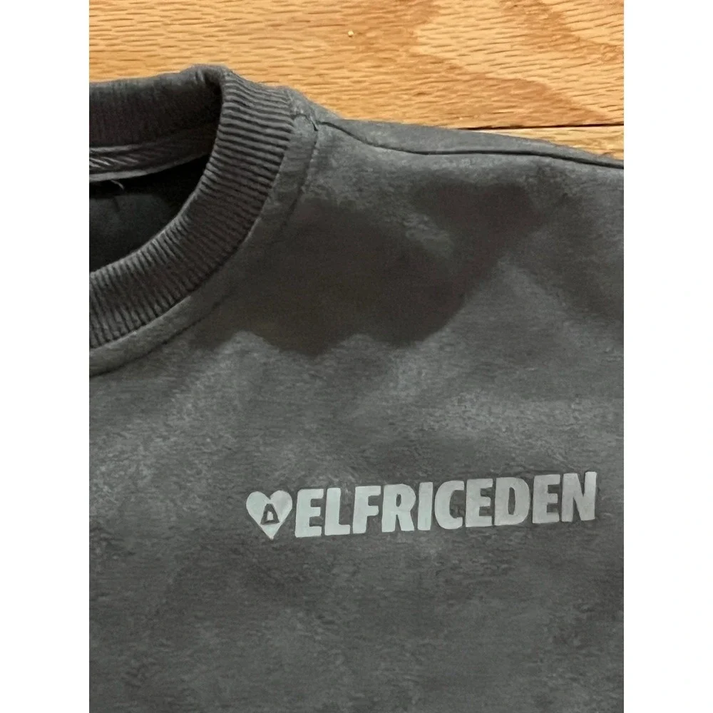 Aelfric Eden 74 Graphic Suede Sweatshirt Charcoal Grey Streetwear Mens Medium